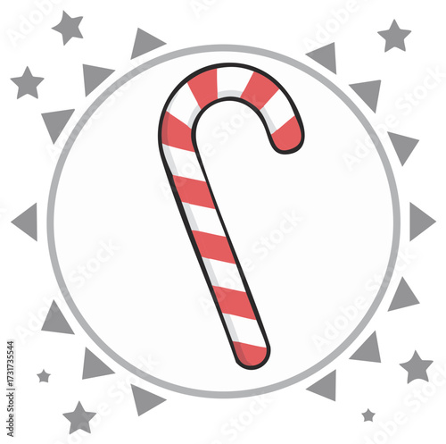 Candy Cane Design with Red and White Stripes Inside Festive Star Triangle Wreath