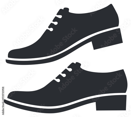 Two Black Oxford Shoes Side by Side Isolated on White Background Vector Illustration