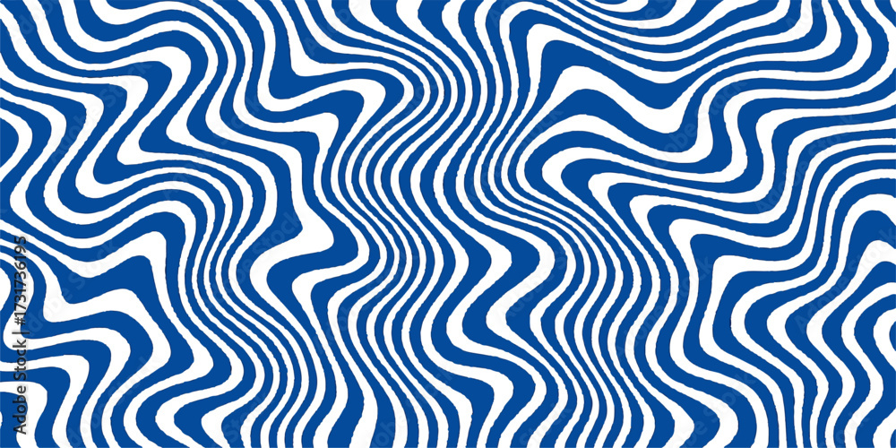 Fototapeta premium Abstract blue seamless vector pattern with geometric lines and optical illusion texture design