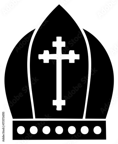 Christian Mitre Icon Symbolic Bishop's Hat Adorned with a Central Cross Isolated