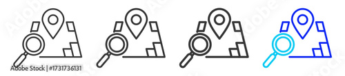 Location Analysis Icon Set Collection in Creative Outline Style for Business Featuring Multiple Thickness Variations Perfect for Franchise Legal Documents Permits and Compliance