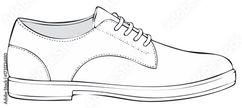 Black and white line drawing of a classic oxford shoe with laces
