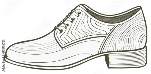 Detailed line art illustration of a stylish men's dress shoe with laces and heel