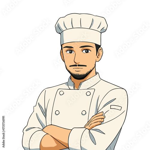 Anime Style Chef with White Uniform and Toque