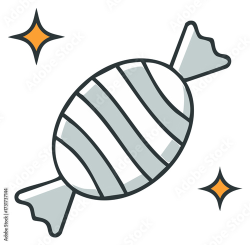 Wrapped Striped Candy Treat with Sparkling Stars Decorative Dessert Illustration