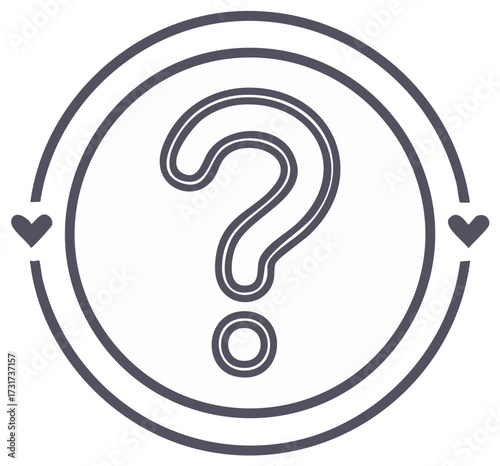 Question mark symbol graphic design with two hearts inside of a circle