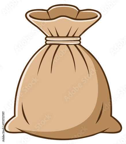Illustration of a full burlap sack, tied with a rope, isolated on a white background