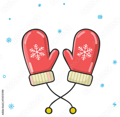 Red Mittens with Snowflake Design and Snowflakes