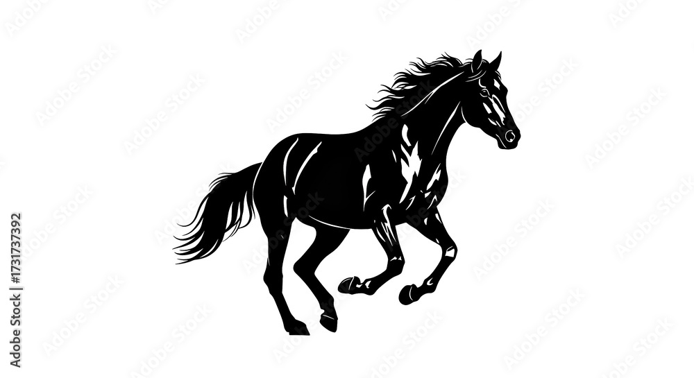 Obraz premium Dynamic Silhouette of a Galloping Horse on a Farmland Horizon