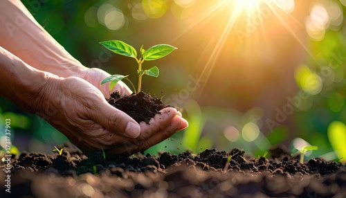 Wallpaper Mural Hands Holding Young Plant with Sunlight in Nature Background Torontodigital.ca