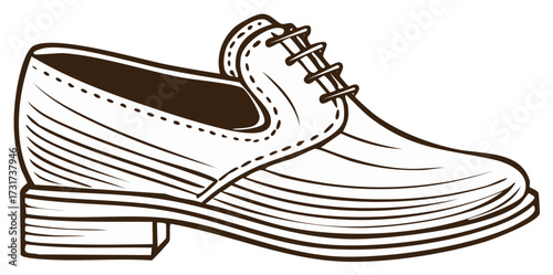 Outline Vector Drawing of Single Lace-Up Dress Shoe for Man or Woman