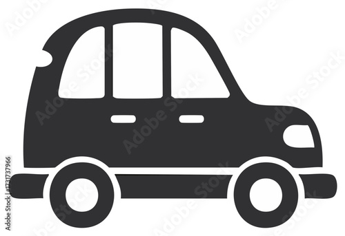 Simple black cartoon car silhouette icon for transportation and travel concepts