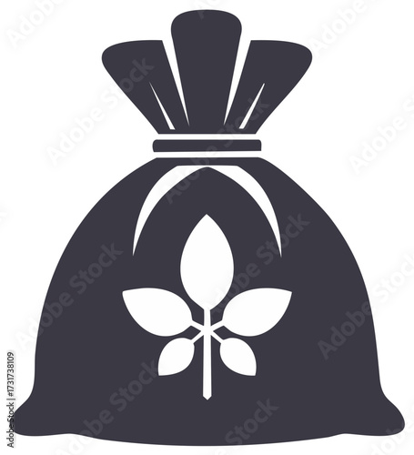 Bag of goods graphic with leaves illustration, sack for organic food products, harvest theme