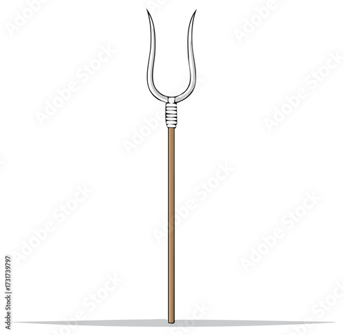 Ancient bident spear with two prongs mythological weapon vector illustration