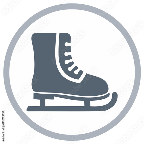 Isolated ice skating icon in a circle symbol featuring a laced boot with a curved blade