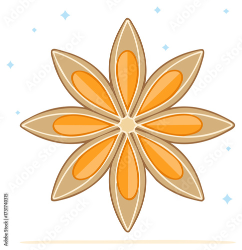 Stylized Anise Star Illustration With Eight Pointed Spice and Decorative Sparkles, Festive Aroma