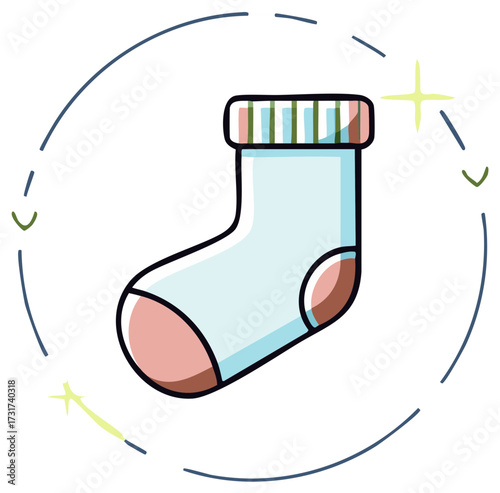 Cartoon Illustration of a Cute Sock with Embellished Decorative Circular Accents