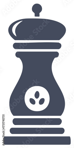Minimalist Pepper Mill or Salt Shaker Icon, Cooking Utensil Graphic with Spice Grains Display
