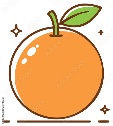 Delicious vibrant orange citrus fruit with leaf vector illustration doodle style