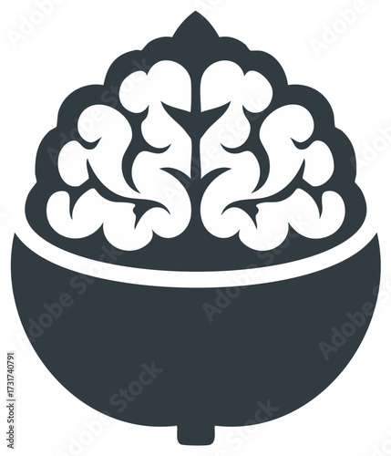 Creative concept icon of a brain in an acorn shell, a symbol for new ideas and intellectual growth