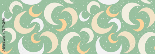 Seamless Crescent Moon Pattern on Pastel Green Background