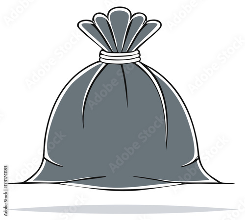 Gray Sack with a Tied Top in Vector Style