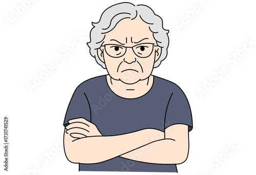 Angry elderly woman crossing arms illustration