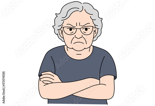 Angry elderly woman crossing arms illustration