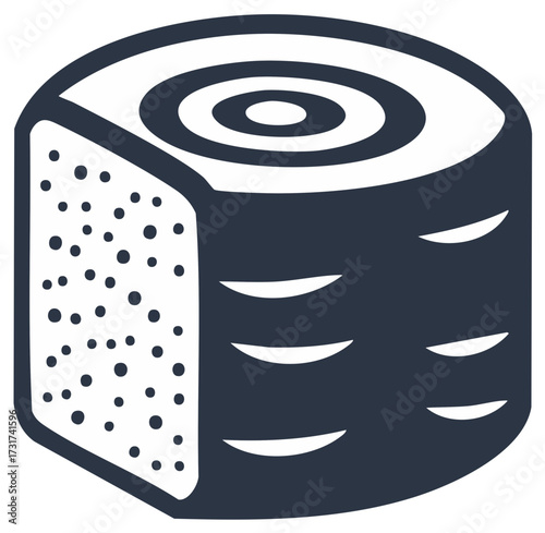 Stylized wood log cross section icon featuring bark texture and growth rings illustration