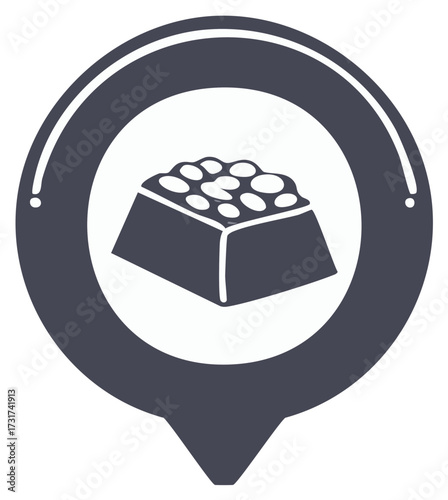 Illustration of a location marker with a gold bar inside representing a treasure spot or valuable destination