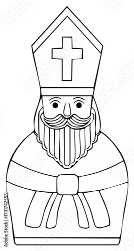 Cartoon image of a bishop with a cross on his hat and a long beard