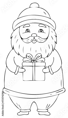 Santa Claus Holding a Gift Box Line Art Illustration