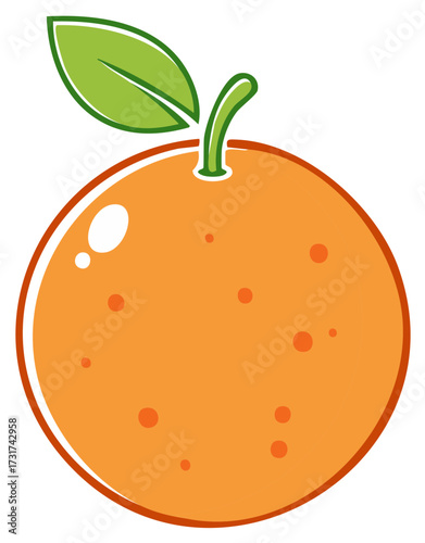 Cartoon Orange Fruit with Green Leaf and Stem Fresh Healthy Citrus Illustration