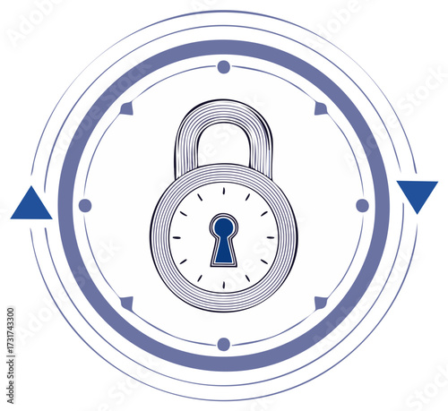 Circular graphic with a stylized lock symbol inside, representing security and data protection.