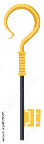 Unique Golden Key with Shepherd's Crook Handle Symbolizing Guidance and Unlocking Secrets