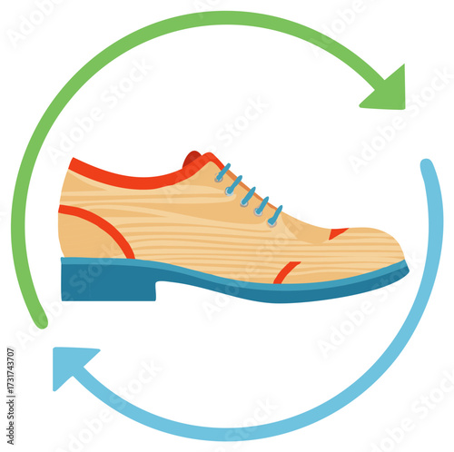 Stylized Oxford Shoe Cycling Through Renewal Process with Arrows