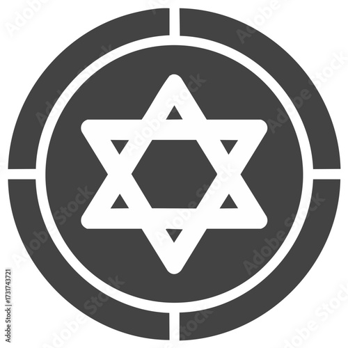 Jewish star of David in circle, flat design of religious symbol, Judaism symbol with Star in simple circle frame