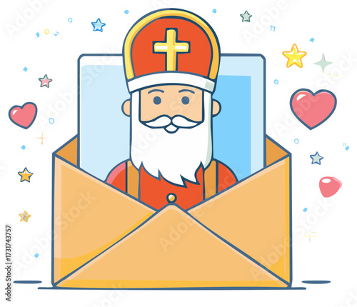 Festive Dutch Figure in Envelope with Stars and Hearts for Celebrations