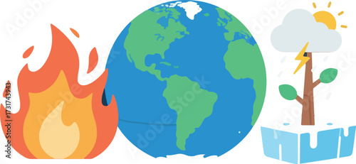 Environmental icons Earth fire and storm illustration