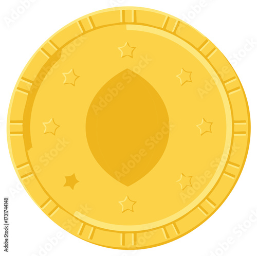 Gold coin with star and shape ornament for currency, gambling, game, treasure, money, and finance illustration