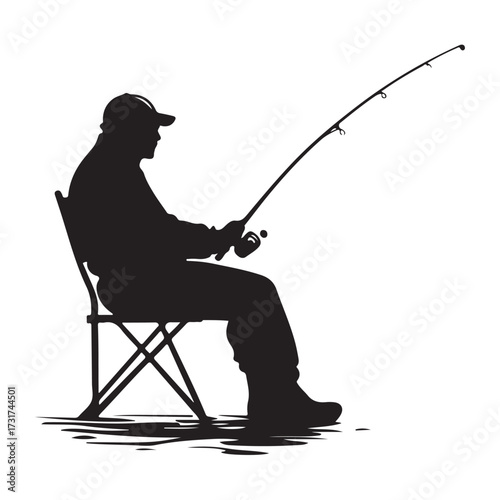 Silhouette of man fishing full body illustration 