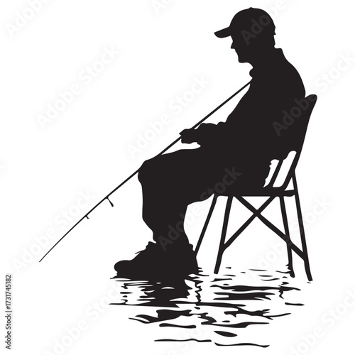 Silhouette of man fishing full body illustration 