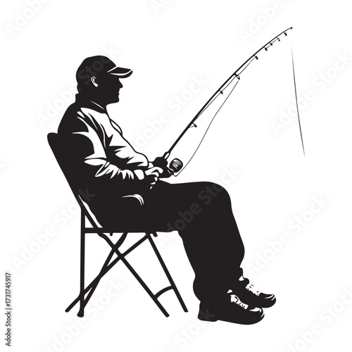 Silhouette of man fishing full body illustration 