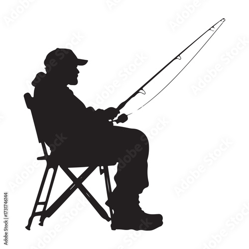 Silhouette of man fishing full body illustration 