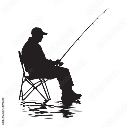 Silhouette of man fishing full body illustration 