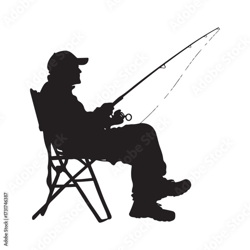 Silhouette of man fishing full body illustration 