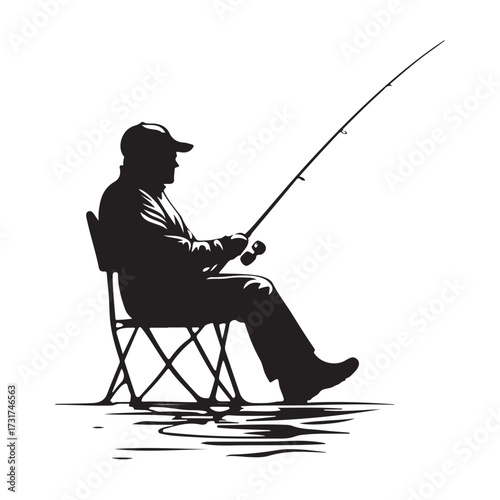 Silhouette of man fishing full body illustration 