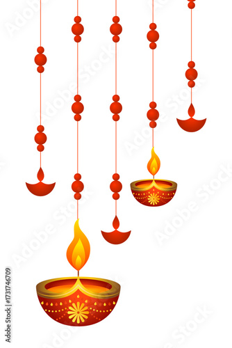Vector illustration of beautiful diya hangings on transparent background