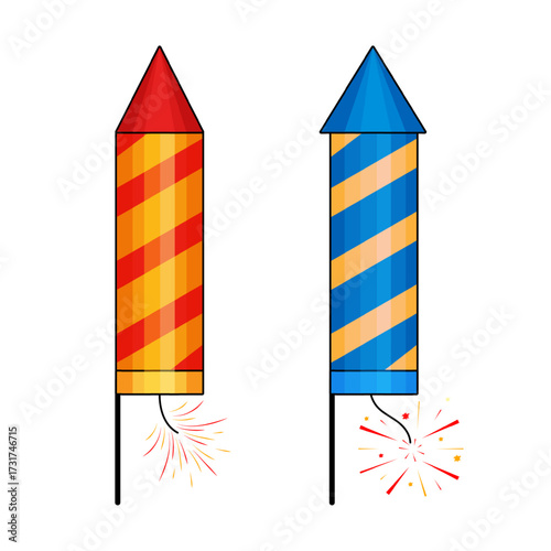 Vector illustration of fire cracker rocket set on transparent background