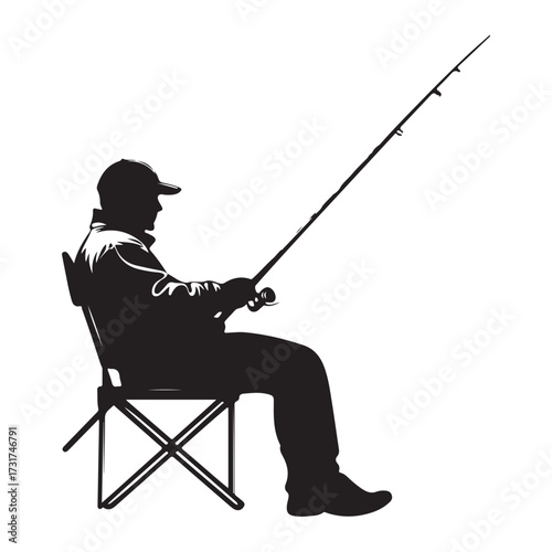 Silhouette of man fishing full body illustration 